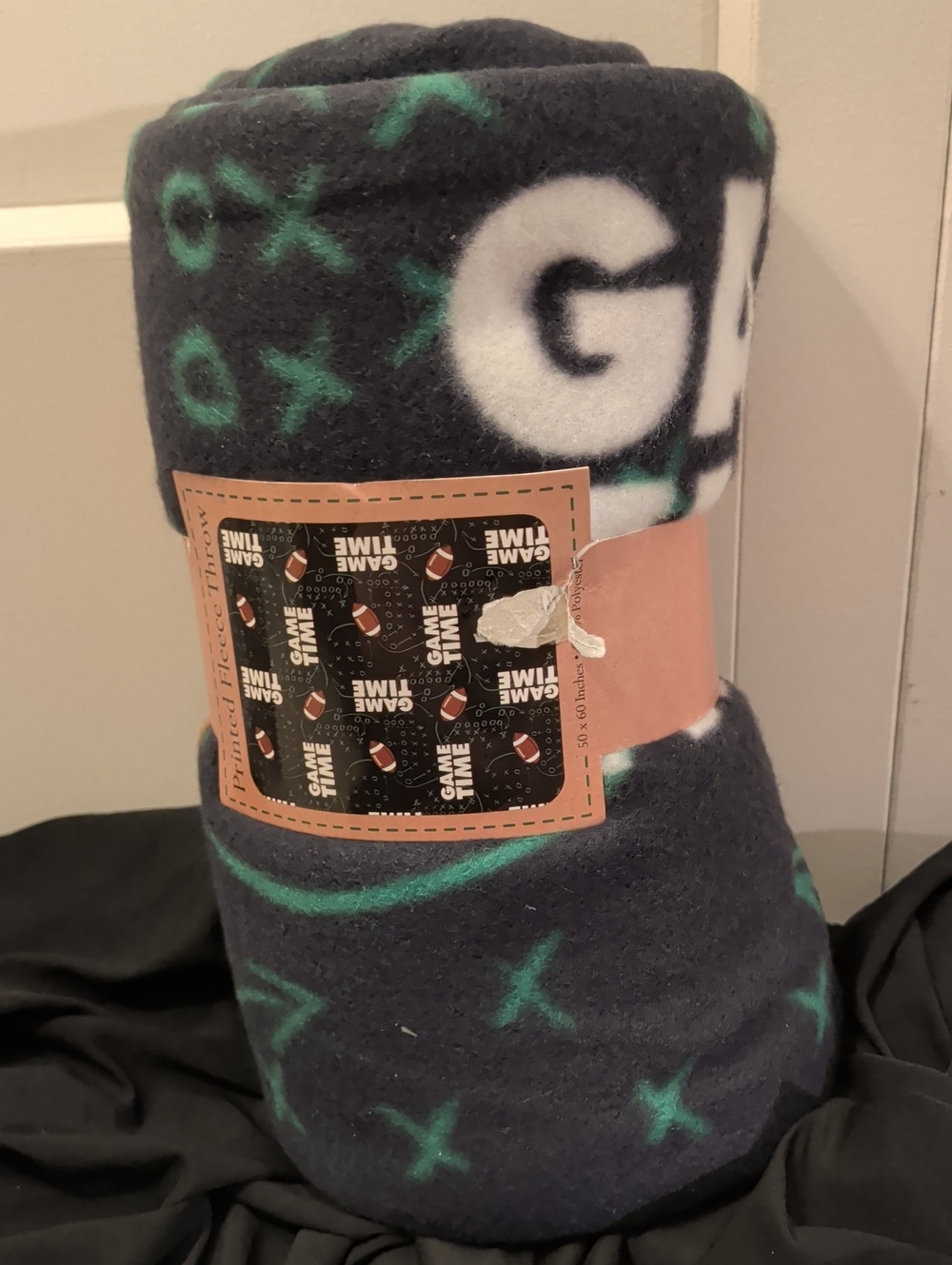 Cozy Dark Navy & Teal Fleece Throw Blanket - Game Time Design